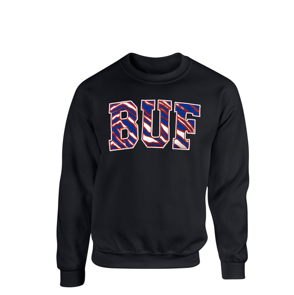 BUF Stripes Embroidered - BLACK - Youth Kids Crewneck Sweatshirt