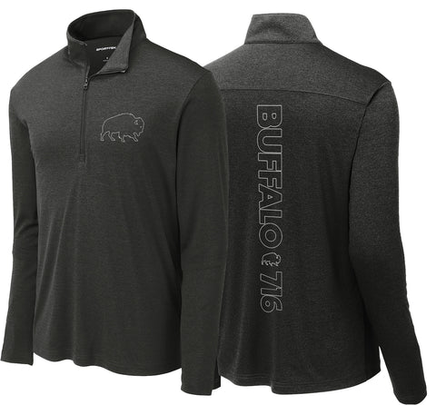 Buffalo Outlines - Dryfit Lightweight 1/2-Zip Pullover - Black Heather