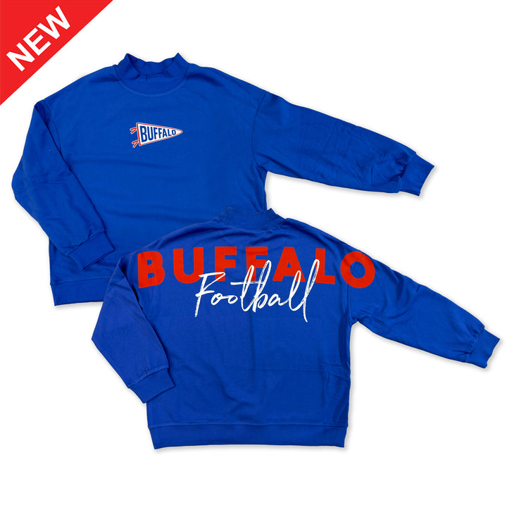 NEW - Buffalo Football Pennant Oversized Mock-Neck Sweatshirt