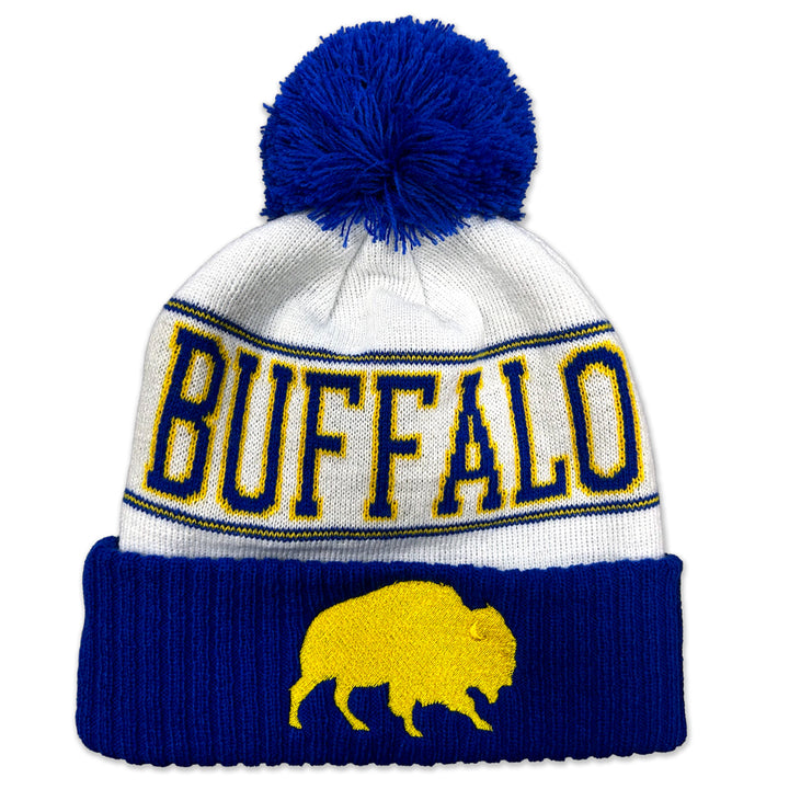 Buffalo Hockey Pom Knit Winter Hat - Embroidered Buffalo