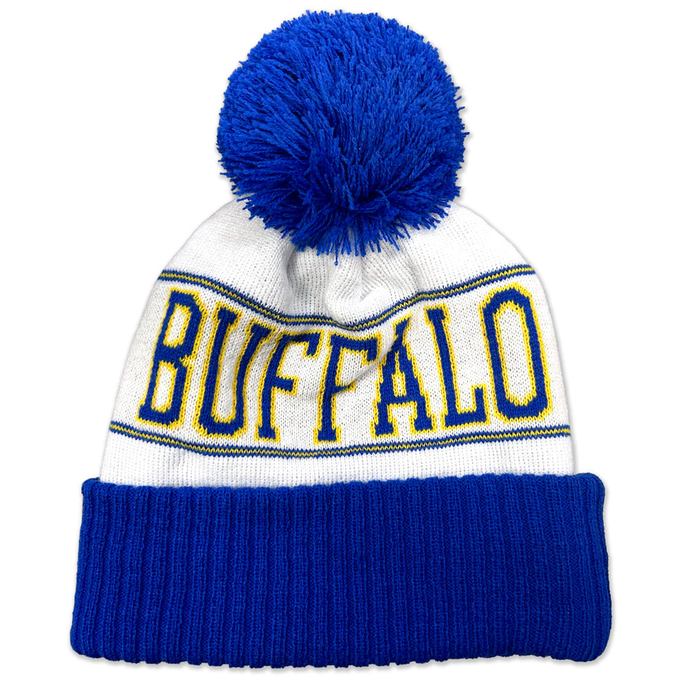 Buffalo Hockey Pom Knit Winter Hat - Embroidered Buffalo