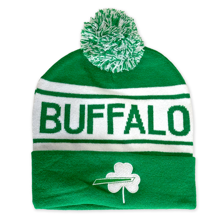 Buffalo Irish Pom Knit Hat - Embroidered Clover