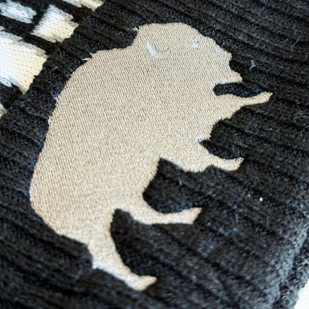 Buffalo Pom Knit Winter Hat - Embroidered Buffalo - Black & White