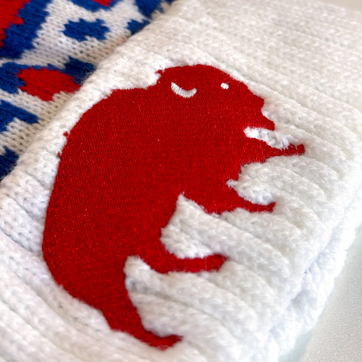 White Leopard Pom Knit Winter Hat - Embroidered Buffalo