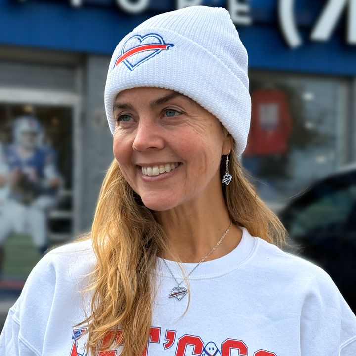 Buffalo Heart Embroidered Knit Winter Hat - White