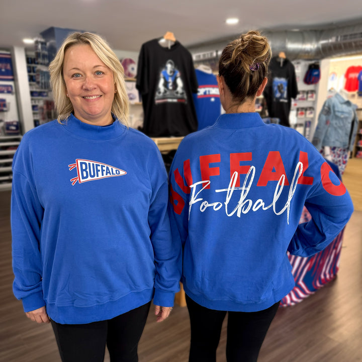NEW - Buffalo Football Pennant Oversized Mock-Neck Sweatshirt