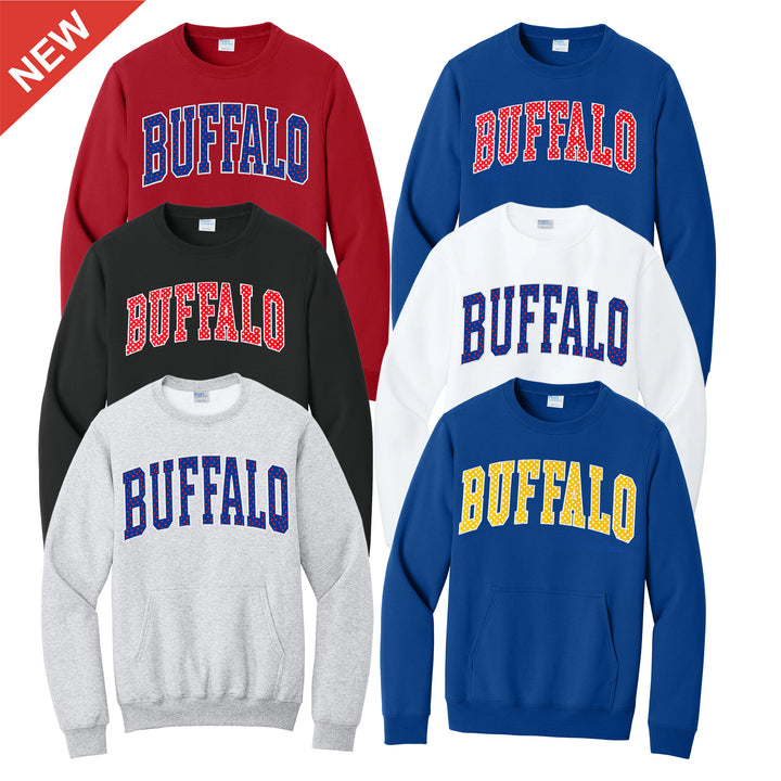 Buffalo Polka Dot Pocket Appliqué Crewnecks