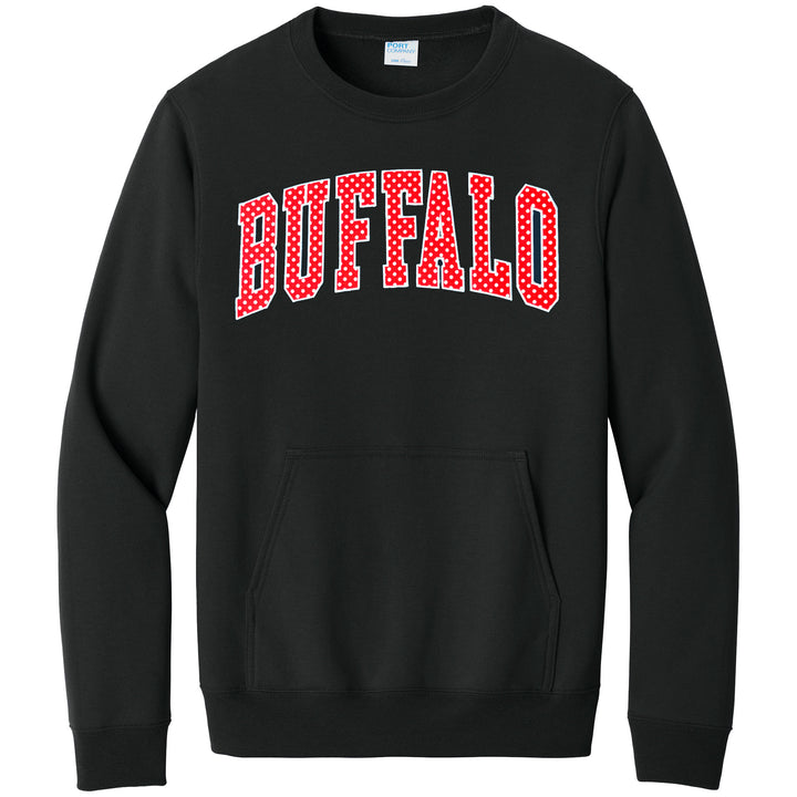 Buffalo Polka Dot Pocket Appliqué Crewnecks