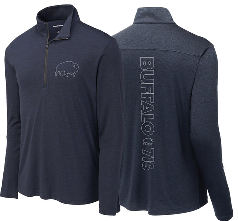 Buffalo Outlines - Dryfit Lightweight 1/2-Zip Pullover - Navy Heather