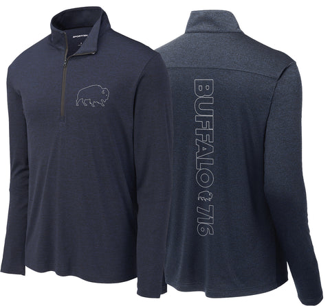 Buffalo Outlines - Dryfit Lightweight 1/2-Zip Pullover - Navy Heather No
