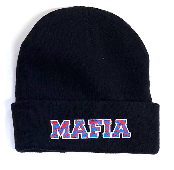 Mafia Embroidered Knit Hat - Black