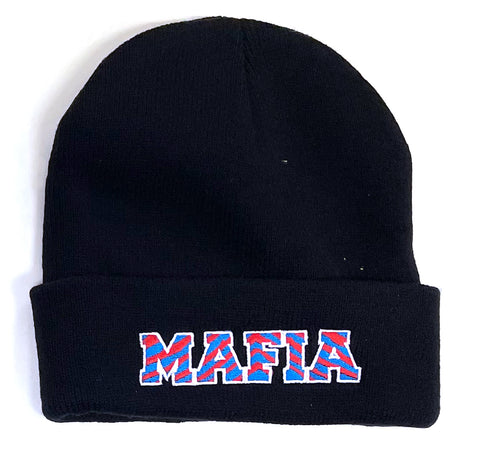 Mafia Embroidered Knit Hat - Black