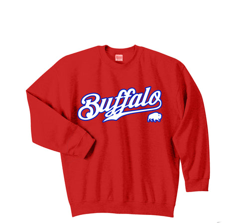 Buffalo Script - Red Crewneck YOUTH KIDS Sweatshirt