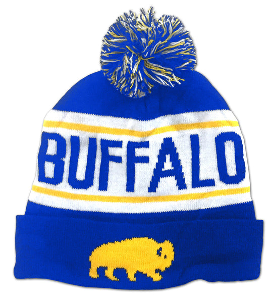 Buffalo Knit Winter Hat - Blue & Gold